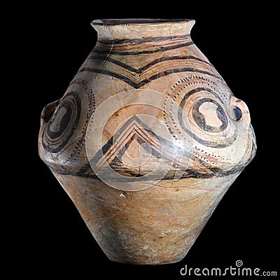 an ancient clay vase with linear patterns Trypillia culture Stock Photo