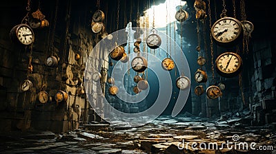 The ancient clock in the cave stands still Stock Photo