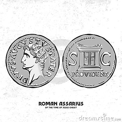 Ancient coin. Roman assarius of the Times of Jesus Christ. Vector Illustration