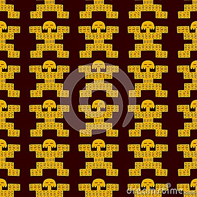 Ancient colombian golden figure seamless pattern over dark red wine Stock Photo