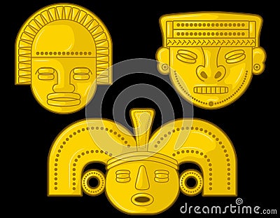 Ancient Colombia SinÃº Golden face figures Stock Photo