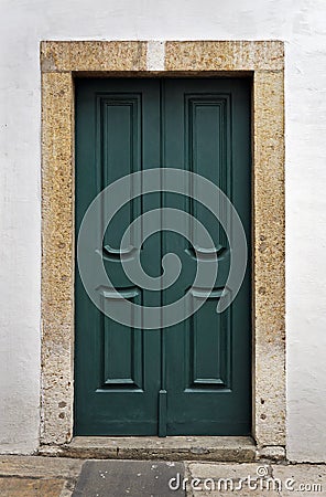 Ancient colonial green door, downtown Rio Stock Photo