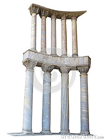 Ancient colonnade marble stone columns isolated on white backgro Stock Photo