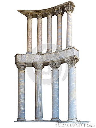 Ancient colonnade marble stone columns isolated on white background Stock Photo