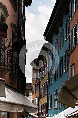 Ancient colored palaces of the city of Riva Del Garda Stock Photo