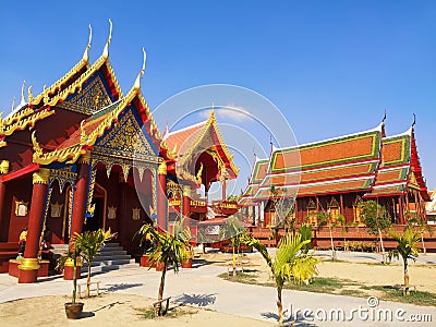 Ancient colorful buddhist temple monastery buildings Stock Photo