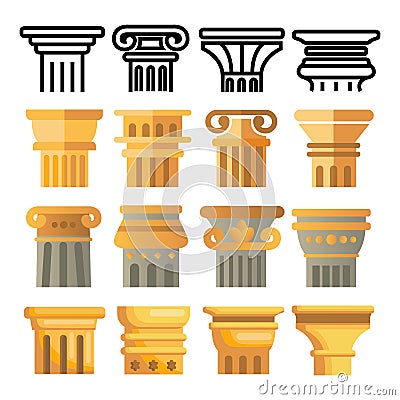 Ancient Column Icon Set Vector. Architecture Roman Symbol. Ancient Pillar. Greece Building. Rome Culture. Old Graphic Vector Illustration