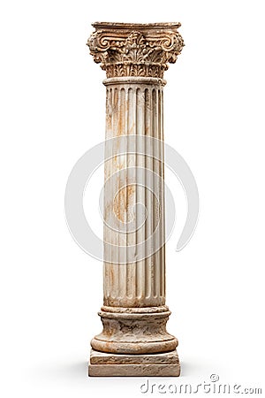Ancient column or pillar. Ionic, Doric and Corinthian style architecture design. On white background. Generative Ai Stock Photo