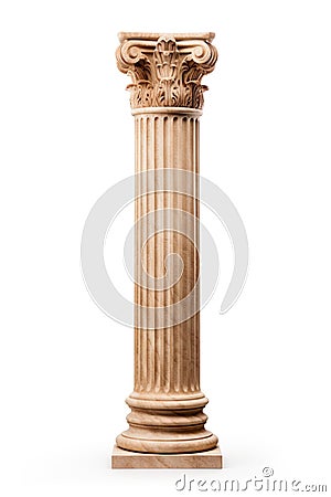 Ancient column or pillar. Ionic, Doric and Corinthian style architecture design. On white background. Generative Ai Stock Photo