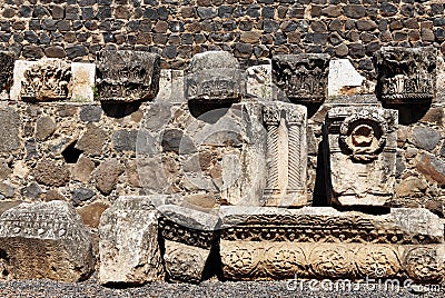 Ancient columns in Capernaum Stock Photo