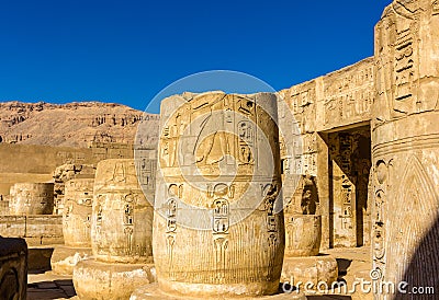 Ancient columns in the Medinet Habu Temple Stock Photo