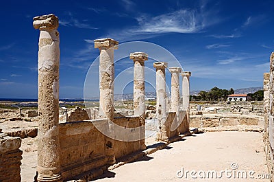 Ancient columns of temple ruins,Tombs of Kings,Cyprus Editorial Stock Photo