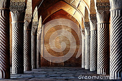 Ancient columns of the Vakil Mosque in Shiraz. Ancient monument of architecture of Iran Stock Photo