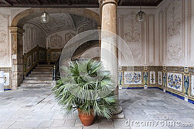 Ancient courtyard, Pati Manning,eighteen century,cultural center,Centre Estudis i Recorsos culturals,El Raval quarter, Barcelona. Editorial Stock Photo