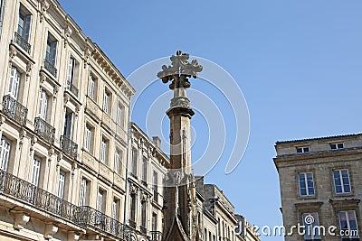 Ancient Cross monument on the Place Saint Projet square, in the old town, Bordeaux, France. Stock Photo
