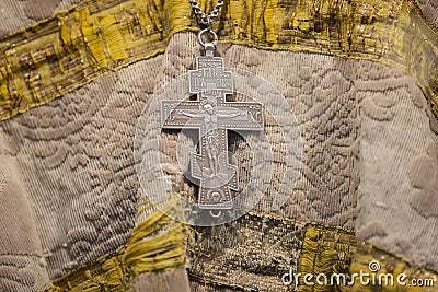 Ancient cross of the 15th century. Stock Photo