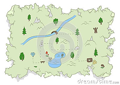 Ancient damaged treasure map hidden in the forest Vector Illustration