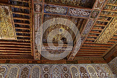Ancient decorative wooden carved ceilings Marrakesh Morocco Stock Photo