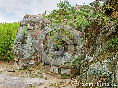 Ancient defensive rock-cave complex Dovbush Rocks, Ukraine Stock Photo