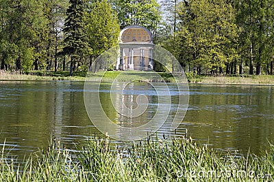 Ancient destroyed arbor in autumn park- The Eagle pavilion. Russia. Saint-Petersburg. Gatchina. Stock Photo