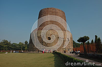 Ancient Dhamekh Stupa in Sarnath,India Stock Photo