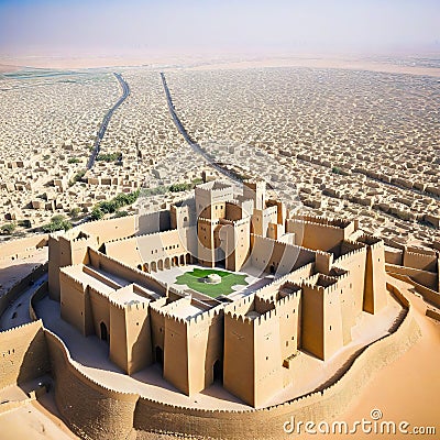 Ancient Diriyah Fortress Riyadh Saudi Cartoon Illustration