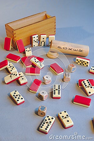 Ancient domino and dice poker games Stock Photo