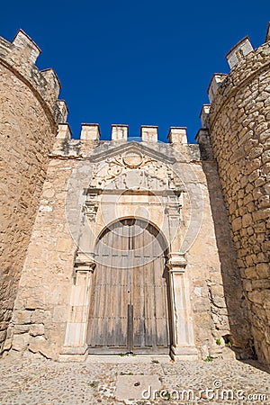 Ancient door of wall in Penaranda de Duero village Stock Photo