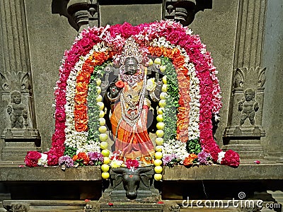 Ancient Durga statue in the Sri Ramana Ashram in Tiruvanamalai India Stock Photo