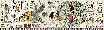 Ancient egypt background.Egyptian hieroglyph Vector Illustration