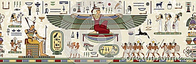Ancient egypt background.Egyptian hieroglyph and symbol Vector Illustration