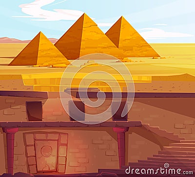 Ancient Egypt pharaoh underground lost tomb Vector Illustration