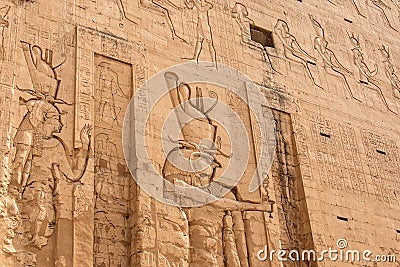 Ancient egyptian architecture ruins. hieroglyphs and columns of the Temple of Horus at Edfu, in Egypt Stock Photo