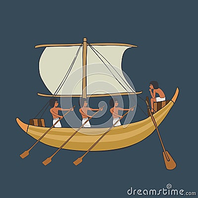 Ancient egyptian boat isolated cartoon Vector Illustration