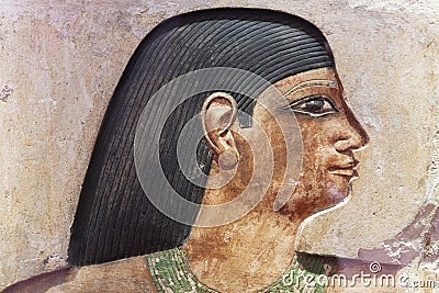 Ancient egyptian stone relief from a tomb. Archeology. Rome, Italy Stock Photo