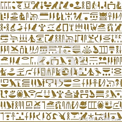 Ancient Egyptian Hieroglyphs Seamless Horizontal Vector Illustration