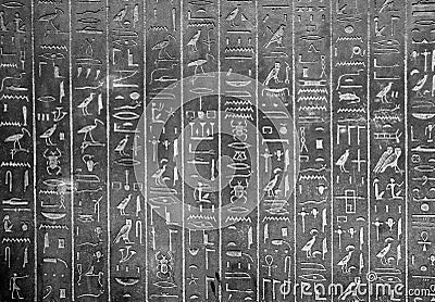 Egyptian hieroglyphs on wall Editorial Stock Photo