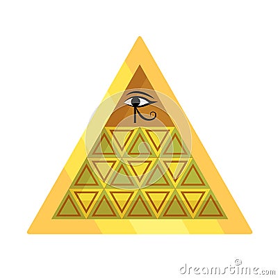 Ancient Egyptian oracle pyramid with symbol falcon eye of Horus. Vector Illustration