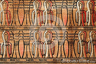 Ancient Egyptian ornament from old papyrus with symbols of lotus and ankh Stock Photo