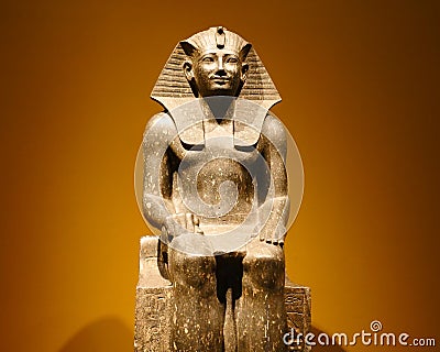 Ancient Egyptian Pharaoh Statue - Carved Stone Editorial Stock Photo