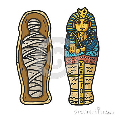 Ancient Egyptian Tutankhamun mummy in Sarcophagus Vector Illustration