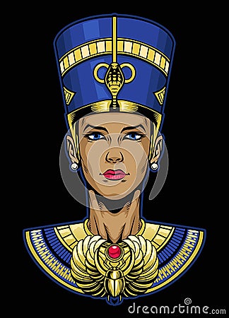 Ancient Egyptian Queen Head of Nefertiti Vector Illustration