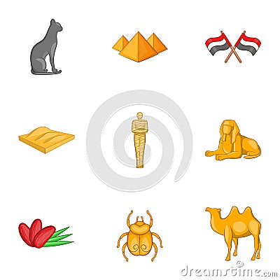 Ancient Egyptian symbol icons set, cartoon style Vector Illustration