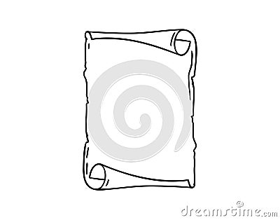 Ancient empty scroll doodle hand drawn, ancient medieval paper outline icon. Outline vector paper scroll, papyrus Vector Illustration