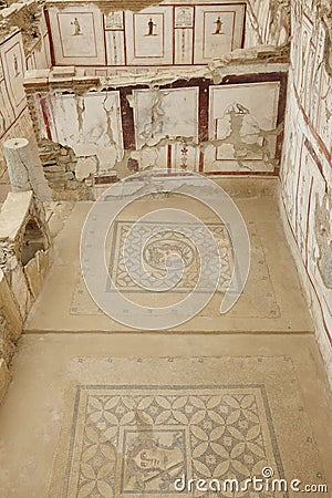 Ancient Ephesus archeological site. Terrace houses interior. Reconstruction works. Turkey Editorial Stock Photo