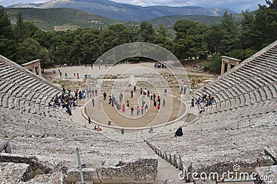 The ancient Epidauros theatre, built in the 4th century BC. Peloponnese, Greece. Stock Photo