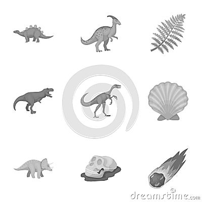 Ancient extinct animals and their tracks and remains. Dinosaurs, tyrannosaurs, pnictosaurs.Dinisaurs and prehistorical Vector Illustration