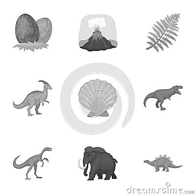 Ancient extinct animals and their tracks and remains. Dinosaurs, tyrannosaurs, pnictosaurs.Dinisaurs and prehistorical Vector Illustration