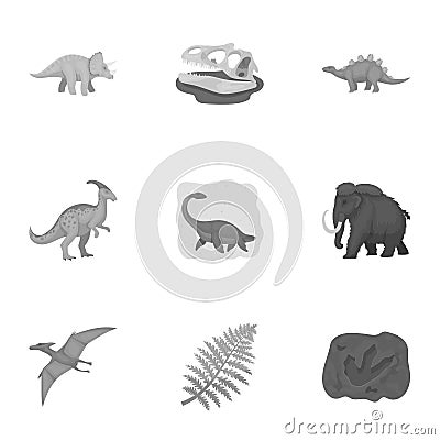 Ancient extinct animals and their tracks and remains. Dinosaurs, tyrannosaurs, pnictosaurs.Dinisaurs and prehistorical Vector Illustration