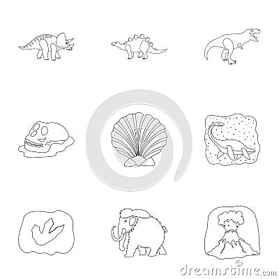 Ancient extinct animals and their tracks and remains. Dinosaurs, tyrannosaurs, pnictosaurs.Dinisaurs and prehistorical Vector Illustration